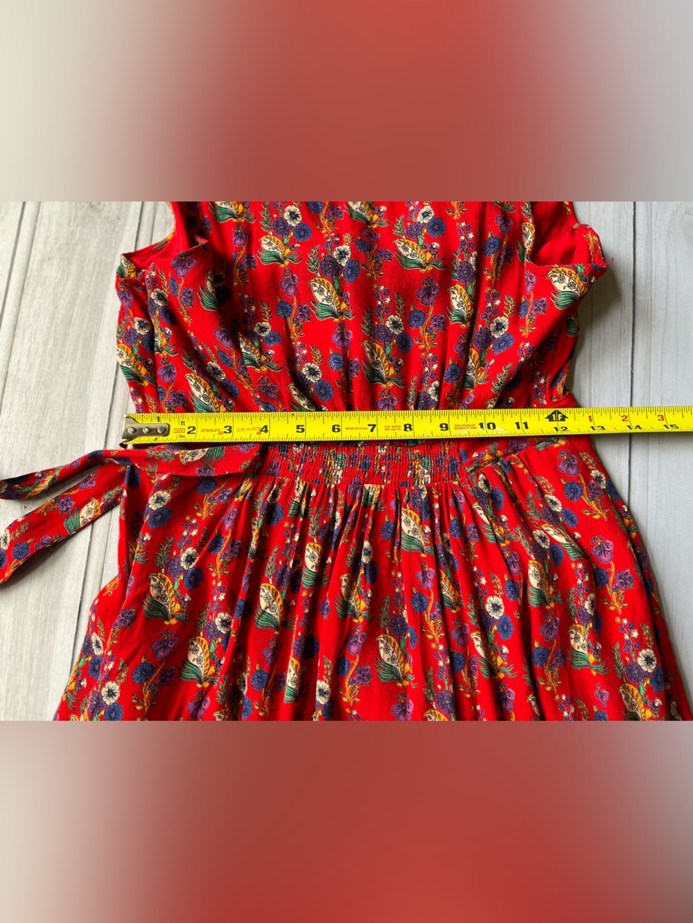 Anthropologie Maeve Rosalia red floral faux wrap ruffle v neck dress . Size 0P - Picture 14 of 14